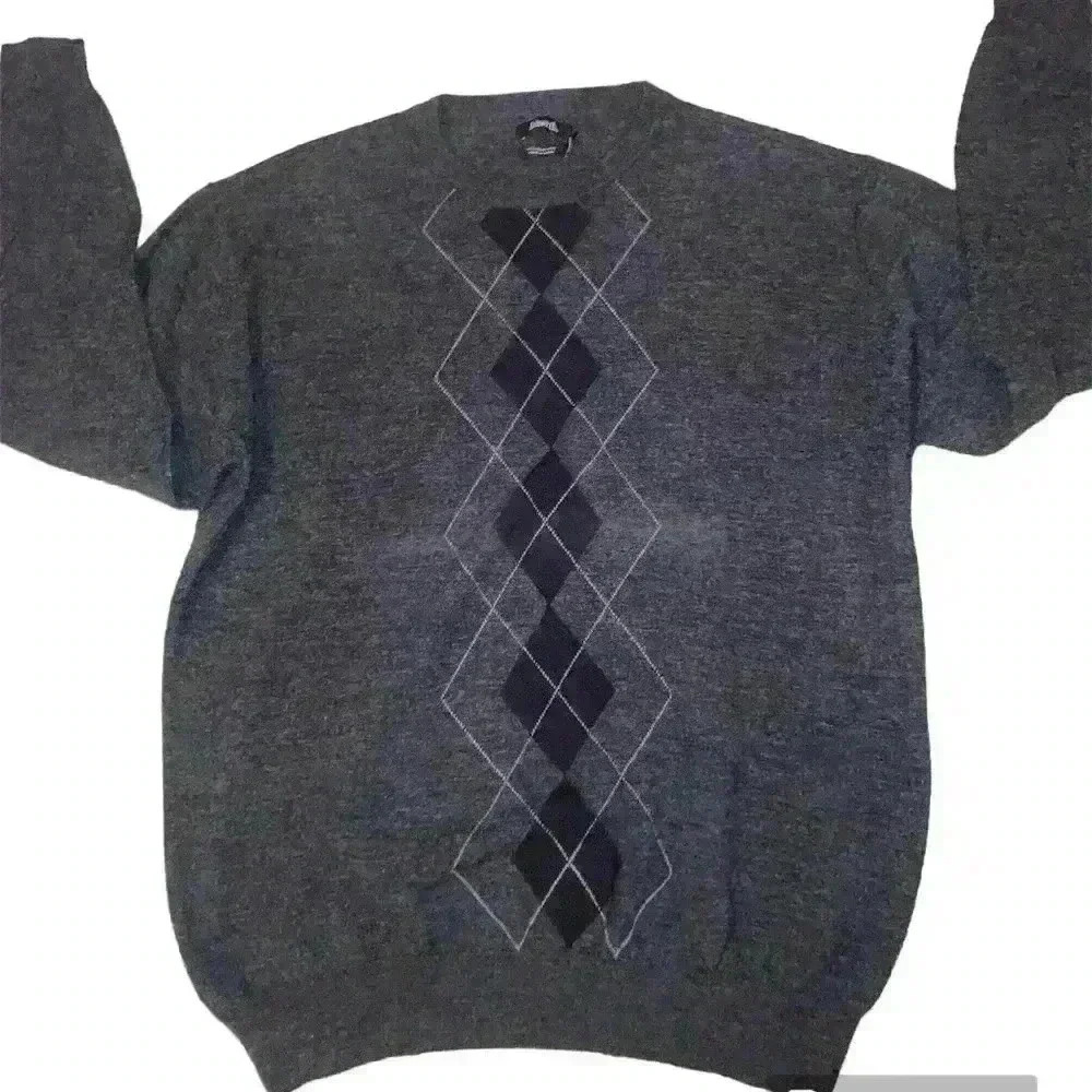 Ashworth 100% Merino Wool Gray Argyle Sweater size L. Pristine